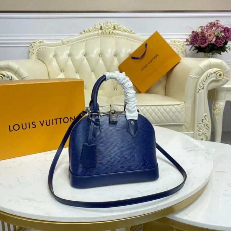 Top lv Smooth co Louis Vuitton Epi Leather Alma BB Blue