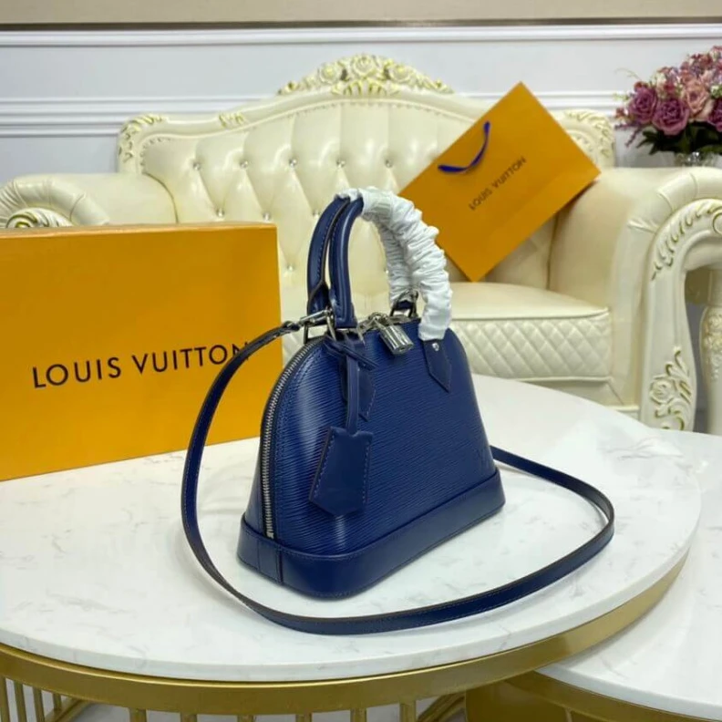 Top lv Smooth co Louis Vuitton Epi Leather Alma BB Blue