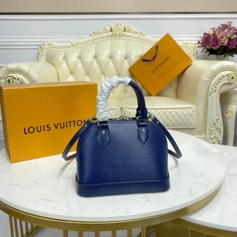 Top lv Smooth co Louis Vuitton Epi Leather Alma BB Blue