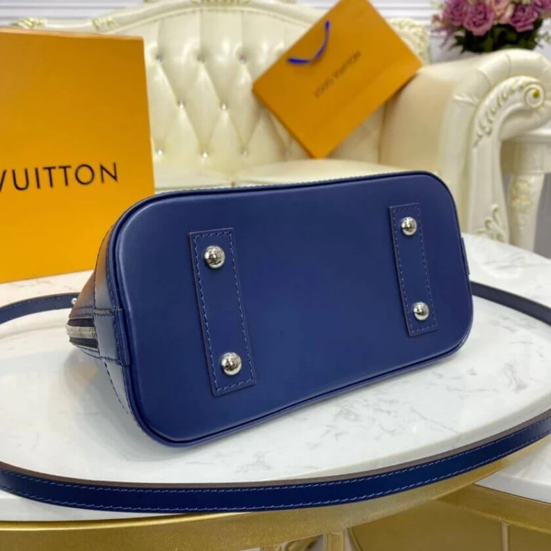 Top lv Smooth co Louis Vuitton Epi Leather Alma BB Blue