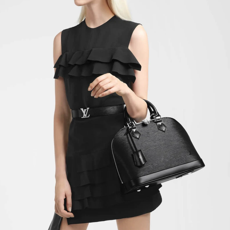 Top lv Microfibr Louis Vuitton Epi Leather Alma PM Black