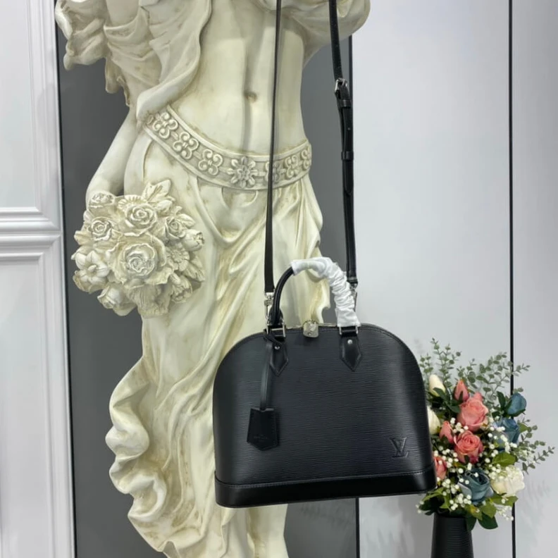Top lv Microfibr Louis Vuitton Epi Leather Alma PM Black