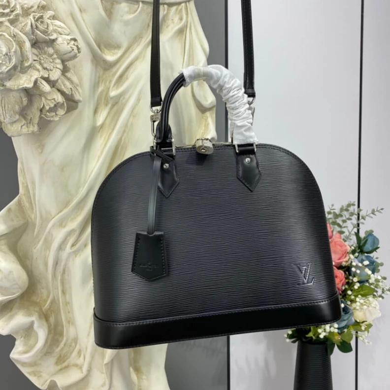 Top lv Microfibr Louis Vuitton Epi Leather Alma PM Black