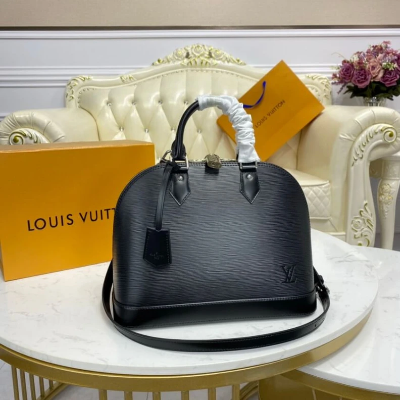 Top lv Microfibr Louis Vuitton Epi Leather Alma PM Black
