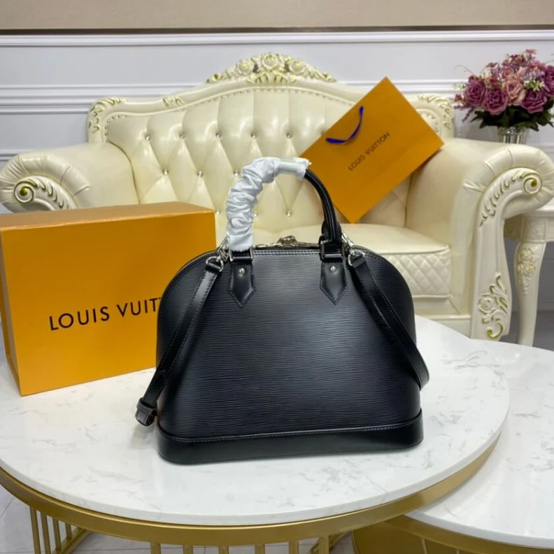 Top lv Microfibr Louis Vuitton Epi Leather Alma PM Black