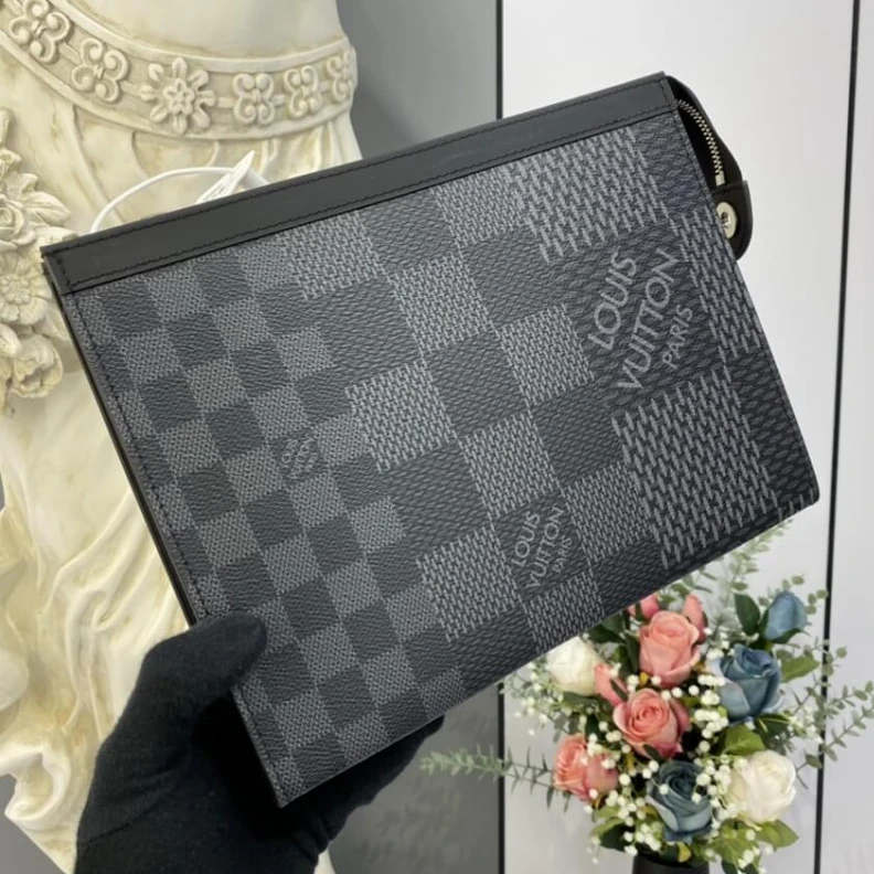 Top lv Zip closu Louis Vuitton Gray Damier Graphite 3D Canvas Pochette Voyage