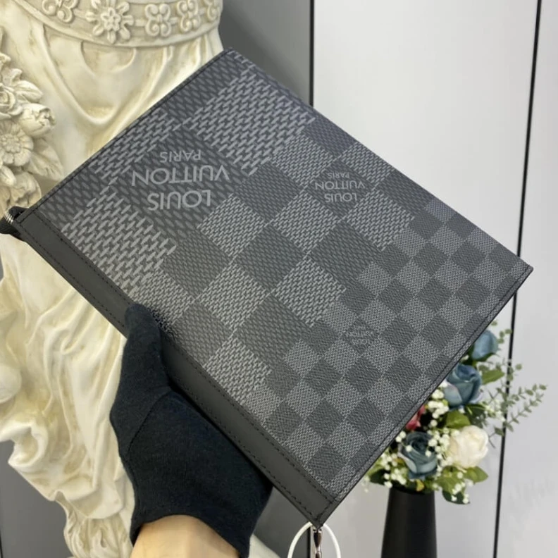 Top lv Zip closu Louis Vuitton Gray Damier Graphite 3D Canvas Pochette Voyage