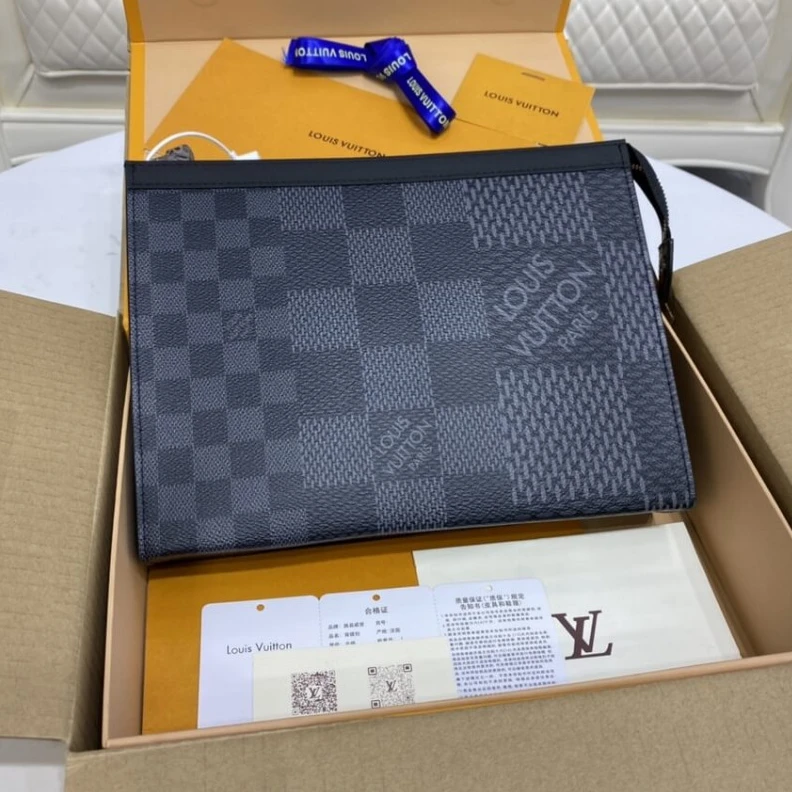 Top lv Zip closu Louis Vuitton Gray Damier Graphite 3D Canvas Pochette Voyage