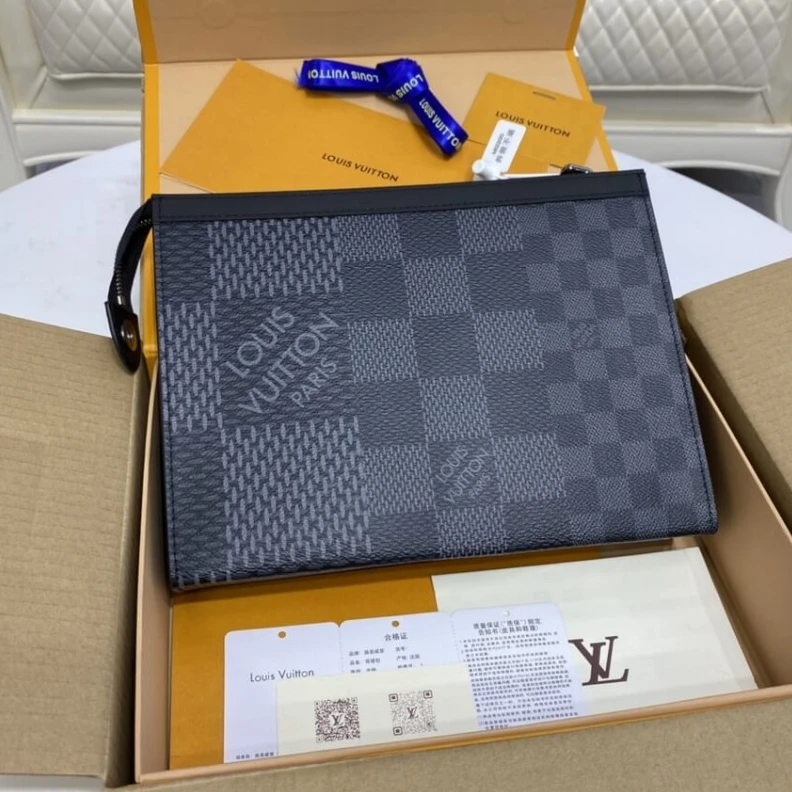 Top lv Zip closu Louis Vuitton Gray Damier Graphite 3D Canvas Pochette Voyage