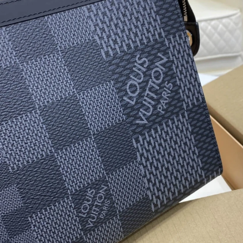 Top lv Zip closu Louis Vuitton Gray Damier Graphite 3D Canvas Pochette Voyage