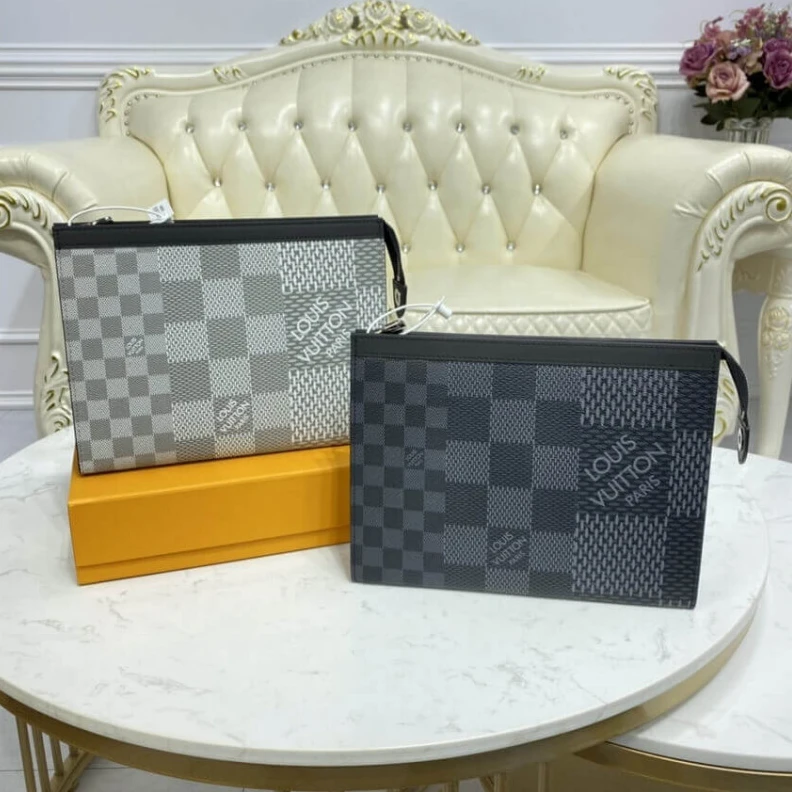 Top lv Zip closu Louis Vuitton Gray Damier Graphite 3D Canvas Pochette Voyage