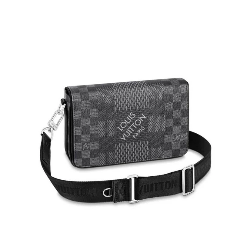 Front fla Louis Vuitton Gray Damier Graphite 3D Canvas Studio Messenger