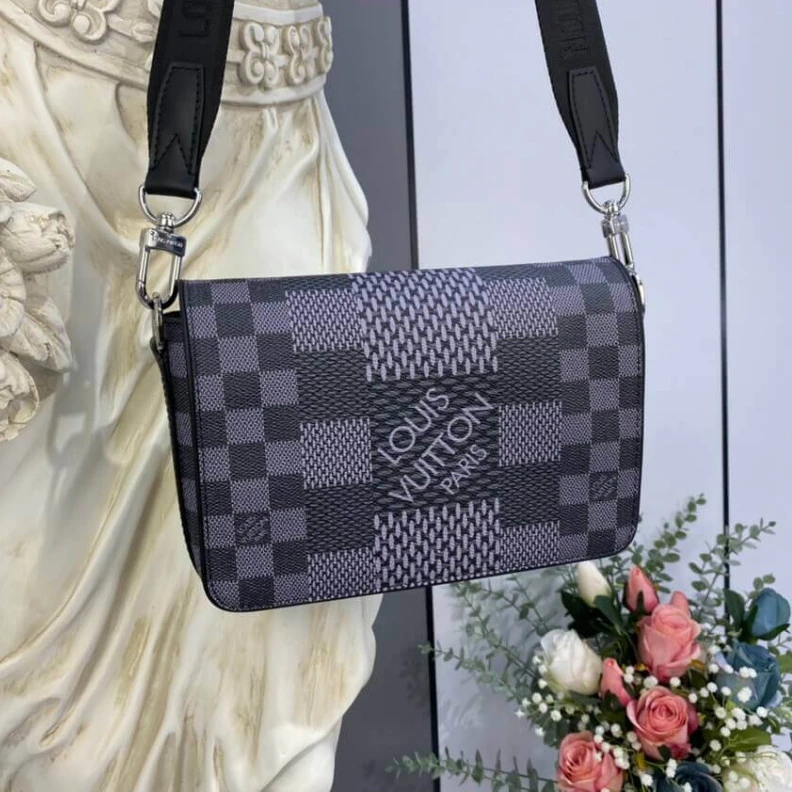 Top lv Front fla Louis Vuitton Gray Damier Graphite 3D Canvas Studio Messenger