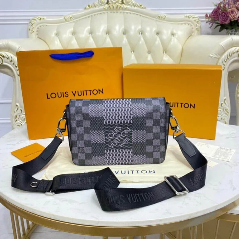 Top lv Front fla Louis Vuitton Gray Damier Graphite 3D Canvas Studio Messenger