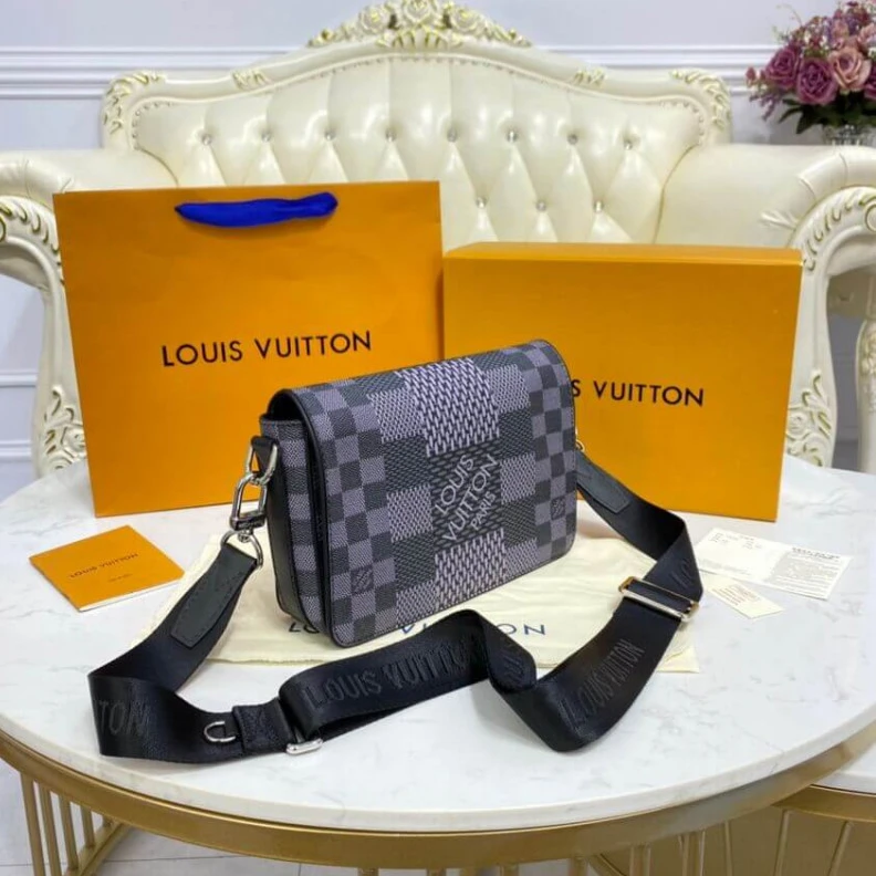 Top lv Front fla Louis Vuitton Gray Damier Graphite 3D Canvas Studio Messenger