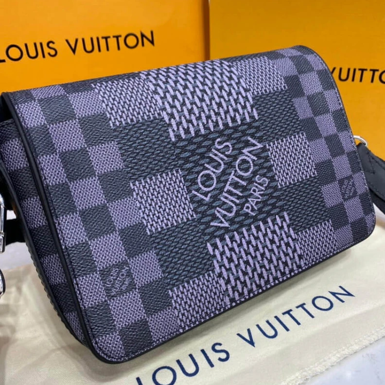 Top lv Front fla Louis Vuitton Gray Damier Graphite 3D Canvas Studio Messenger