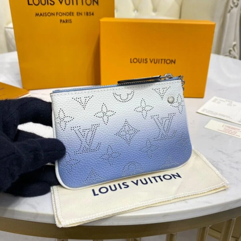 Louis vuitton locations Microfibe Louis Vuitton Key Pouch in Blue Gradient Mahina Perforated Leather