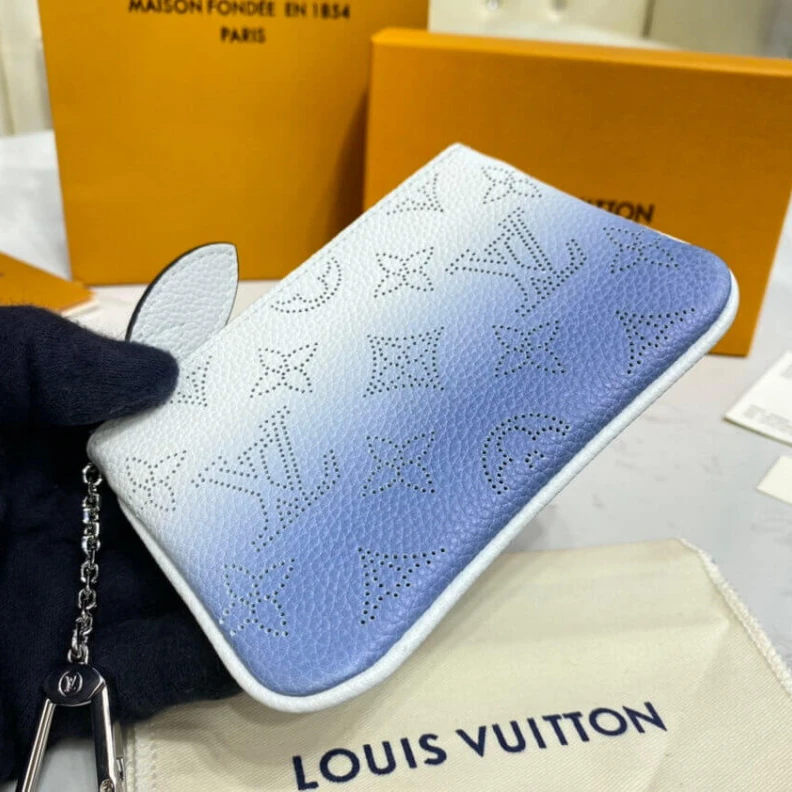 Louis vuitton locations Microfibe Louis Vuitton Key Pouch in Blue Gradient Mahina Perforated Leather