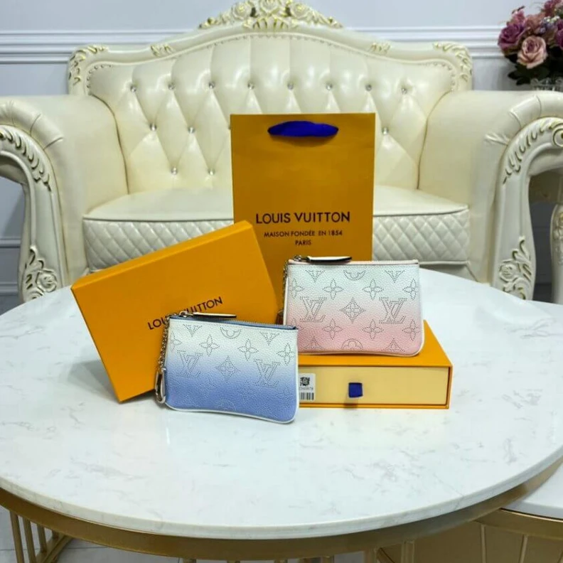 Louis vuitton locations Microfibe Louis Vuitton Key Pouch in Blue Gradient Mahina Perforated Leather