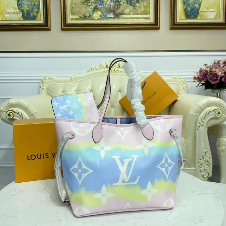 Replica bags Inspired b Louis Vuitton LV Escale Neverfull MM Pastel Pink