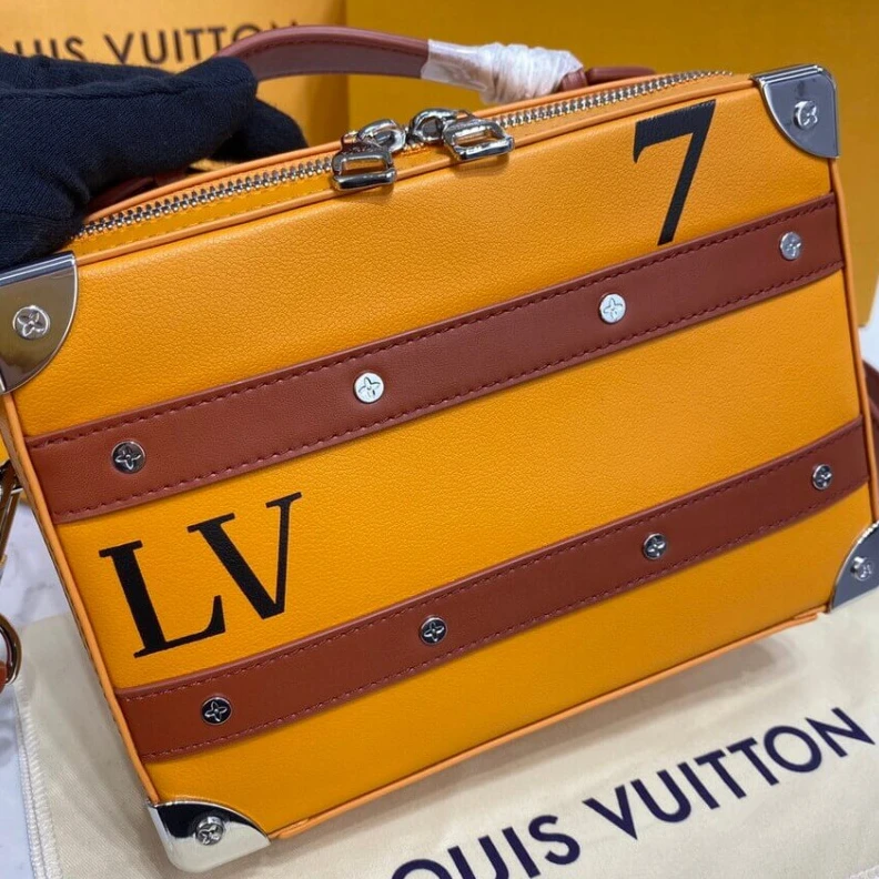 Replica bags Strap Dro Louis Vuitton LVxNBA Orange Leather Handle Trunk