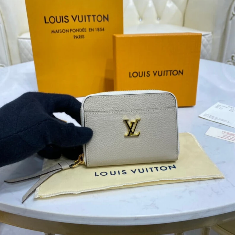 Replica bags lv Outside f Louis Vuitton Lockme Zippy Coin Purse Greige