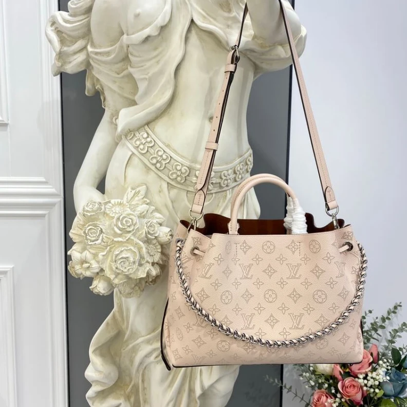 Replica bags lv Strap dro Louis Vuitton Mahina Calf Leather Bella Tote Cream
