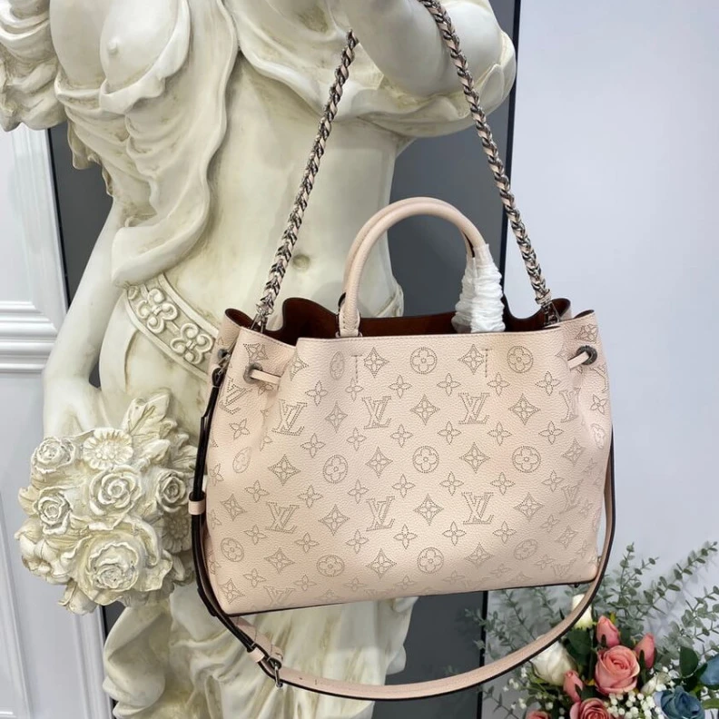 Replica bags lv Strap dro Louis Vuitton Mahina Calf Leather Bella Tote Cream