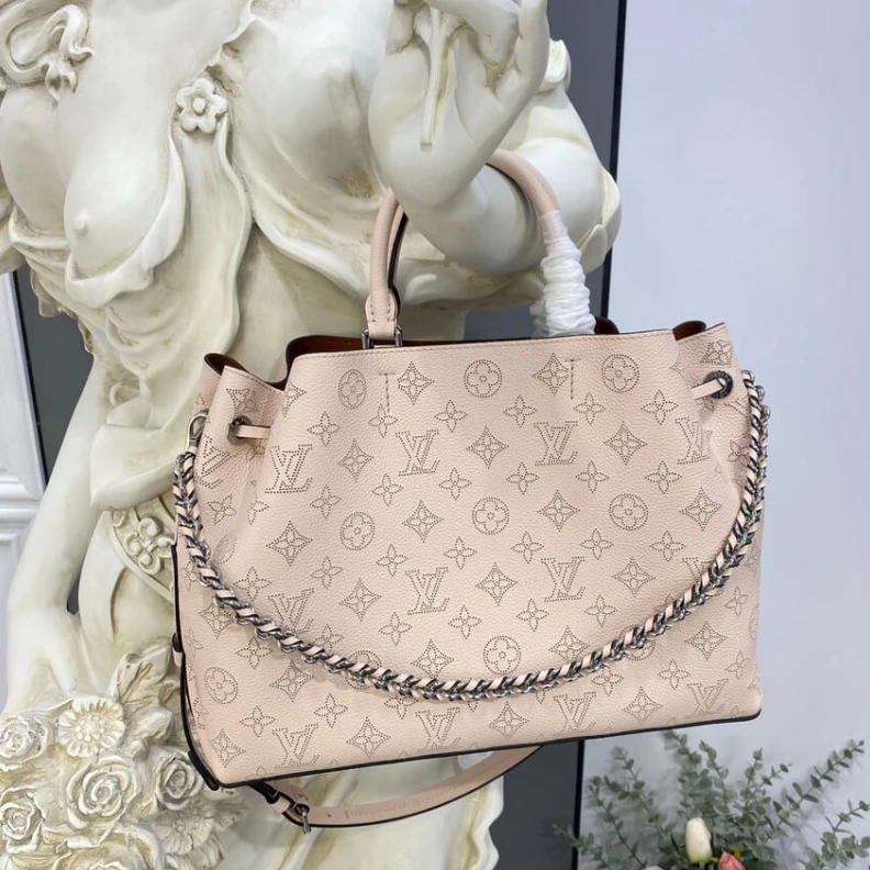 Replica bags lv Strap dro Louis Vuitton Mahina Calf Leather Bella Tote Cream