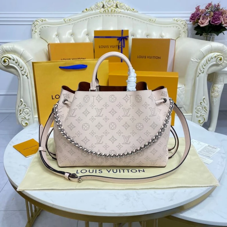 Replica bags lv Strap dro Louis Vuitton Mahina Calf Leather Bella Tote Cream