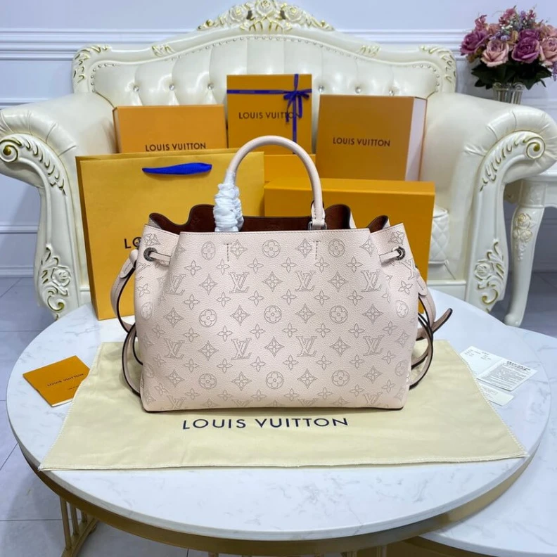 Replica bags lv Strap dro Louis Vuitton Mahina Calf Leather Bella Tote Cream