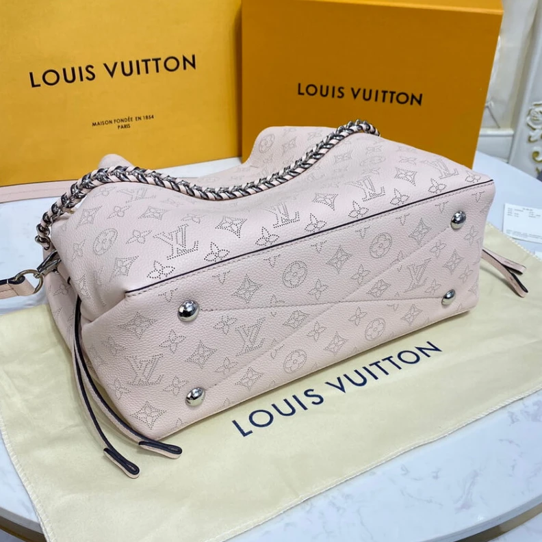 Replica bags lv Strap dro Louis Vuitton Mahina Calf Leather Bella Tote Cream