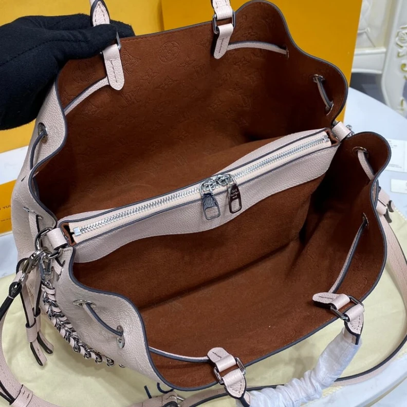 Replica bags lv Strap dro Louis Vuitton Mahina Calf Leather Bella Tote Cream