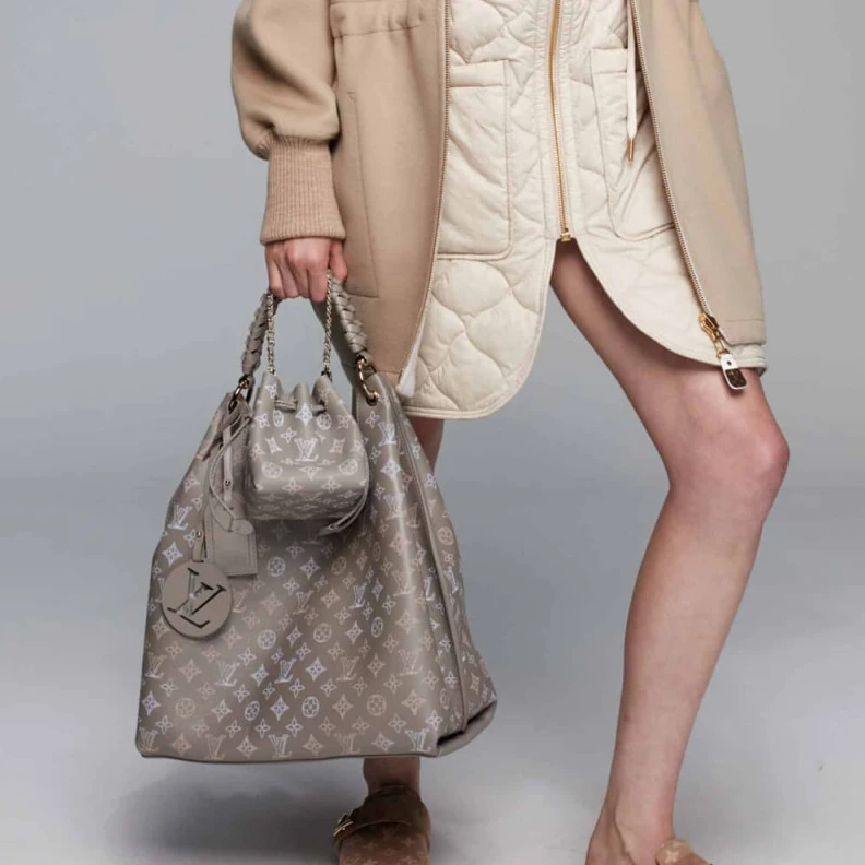 Replica bag Handle:Si Louis Vuitton Mahina Leather Carmel Bag Grey