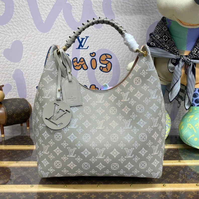 Replica bag Handle:Si Louis Vuitton Mahina Leather Carmel Bag Grey