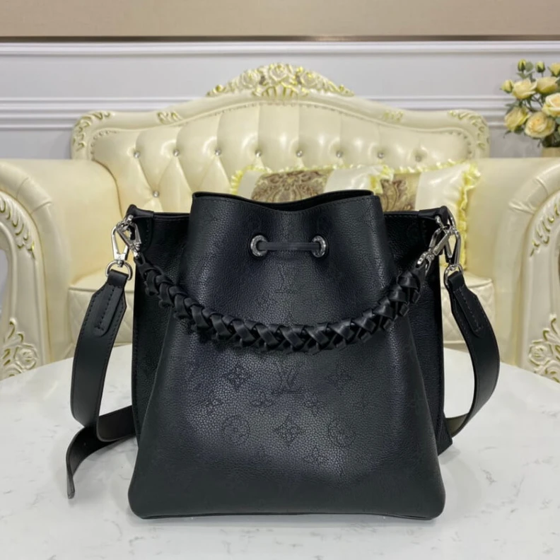 Mythick Microfibe Louis Vuitton Mahina Perforated Calf Leather Muria Black