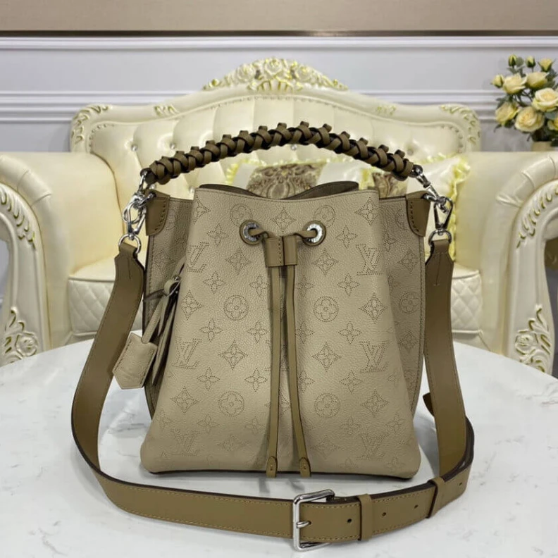 Replica bag Microfibe Louis Vuitton Mahina Perforated Calf Leather Muria Galet Gray