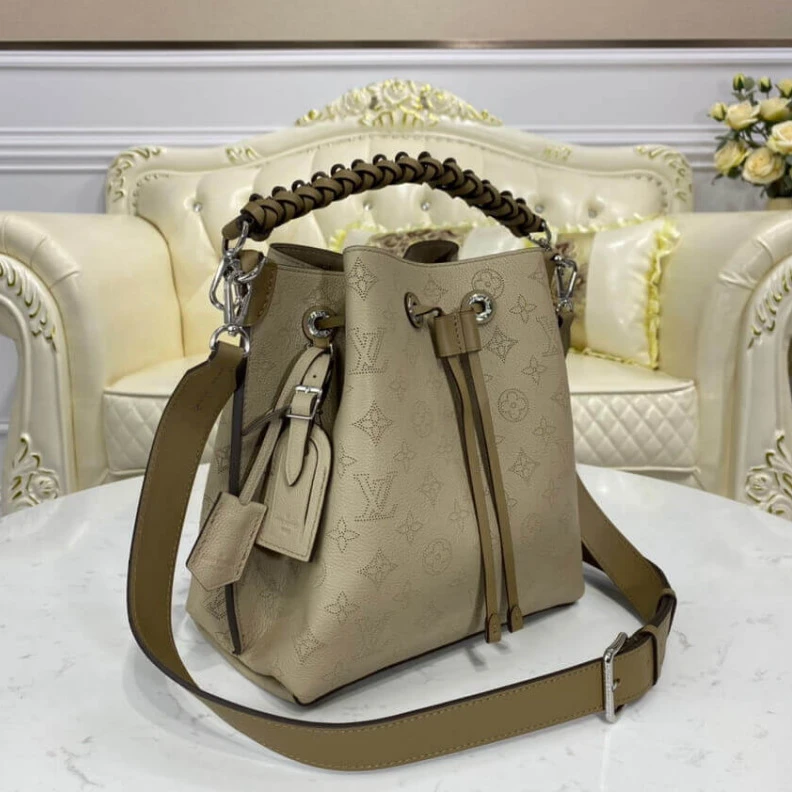 Replica bag Microfibe Louis Vuitton Mahina Perforated Calf Leather Muria Galet Gray