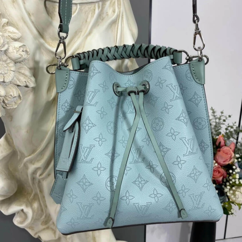 Replica bags lv Strap dro Louis Vuitton Mahina Perforated Calf Leather Muria Vert Lagon