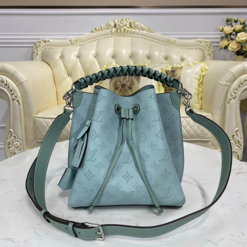 Replica bags lv Strap dro Louis Vuitton Mahina Perforated Calf Leather Muria Vert Lagon