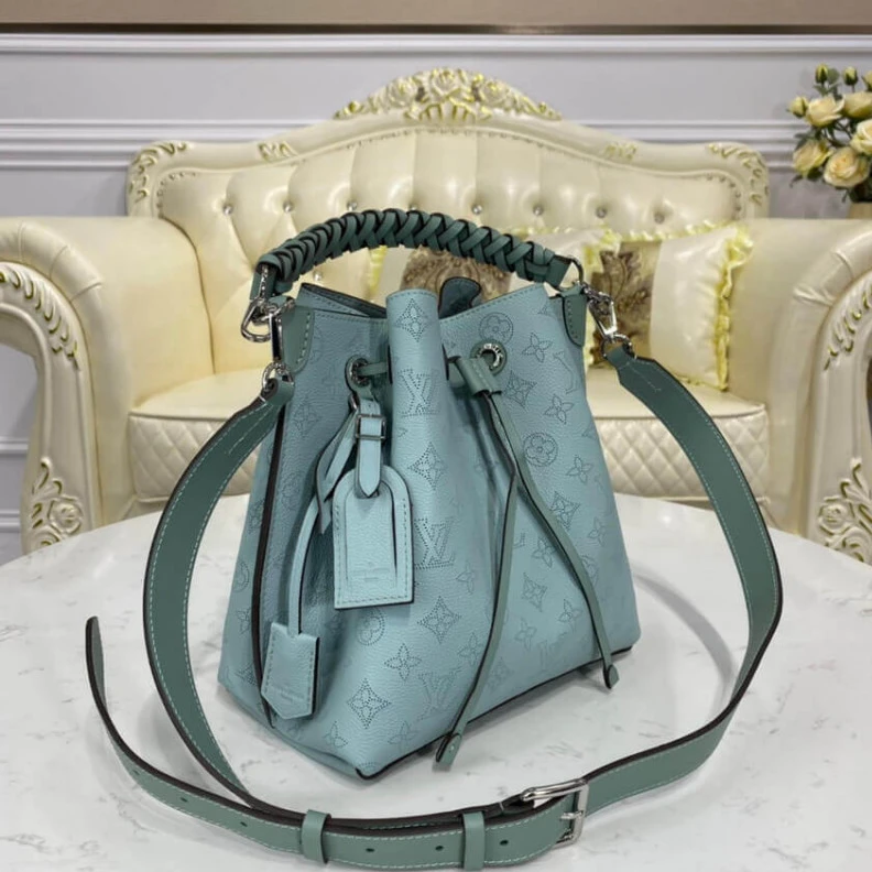 Replica bags lv Strap dro Louis Vuitton Mahina Perforated Calf Leather Muria Vert Lagon