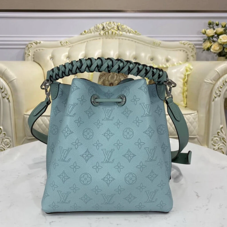 Replica bags lv Strap dro Louis Vuitton Mahina Perforated Calf Leather Muria Vert Lagon