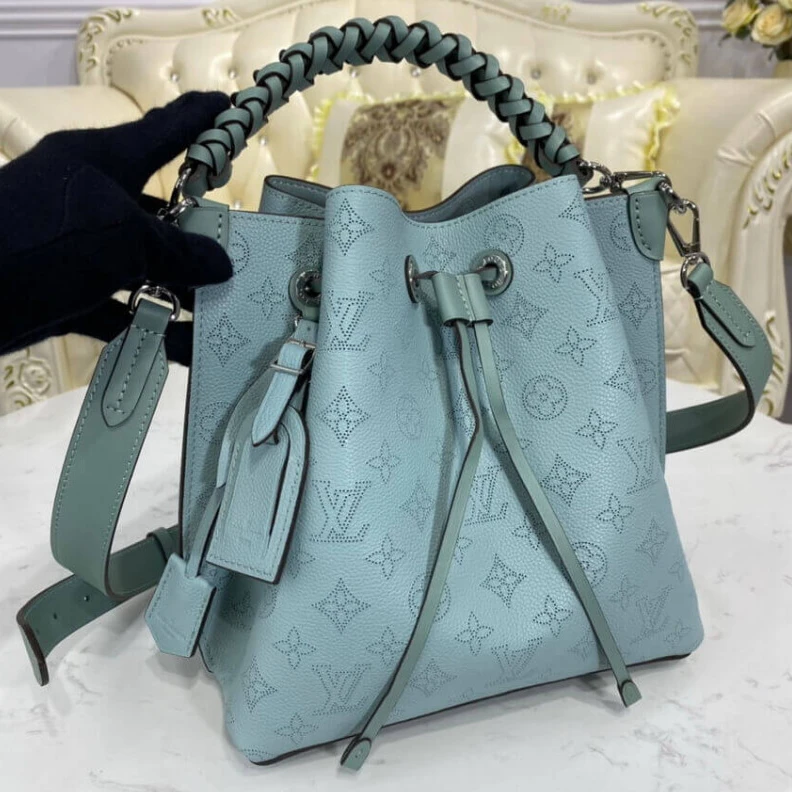 Replica bags lv Strap dro Louis Vuitton Mahina Perforated Calf Leather Muria Vert Lagon