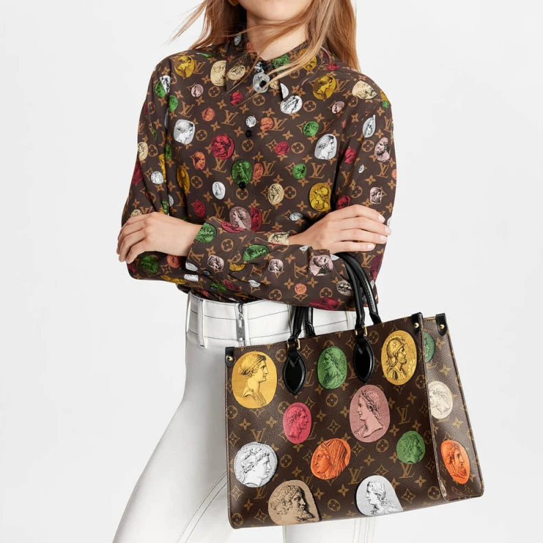 Replica bags Microfibe Louis Vuitton Monogram Cameo Printed Onthego MM