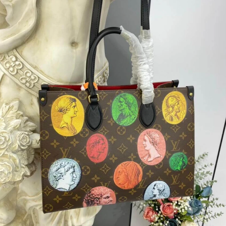 Replica bags Microfibe Louis Vuitton Monogram Cameo Printed Onthego MM