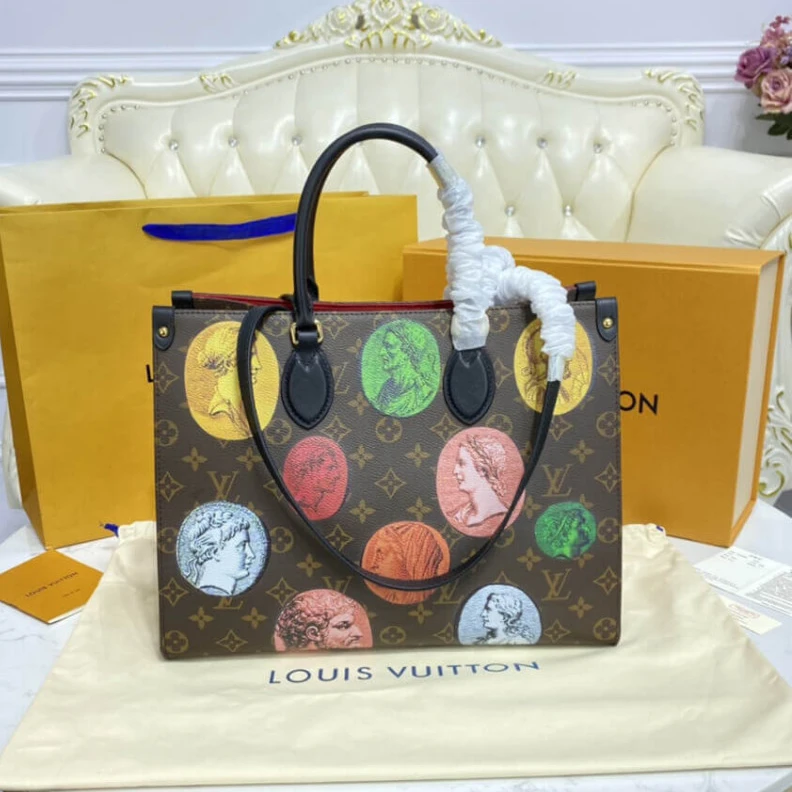 Replica bags Microfibe Louis Vuitton Monogram Cameo Printed Onthego MM