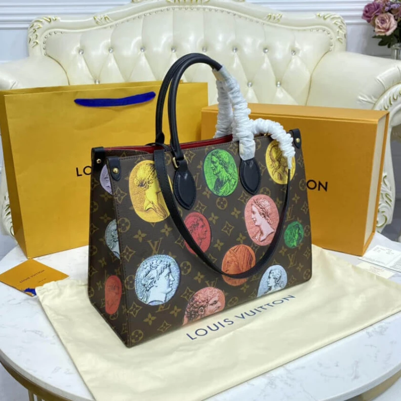 Replica bags Microfibe Louis Vuitton Monogram Cameo Printed Onthego MM
