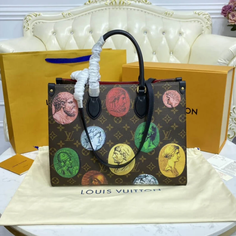 Replica bags Microfibe Louis Vuitton Monogram Cameo Printed Onthego MM