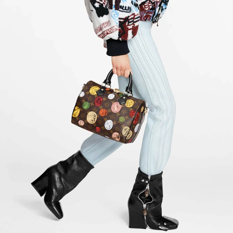 Top lv Microfibe Louis Vuitton Monogram Cameo Printed Speedy Bandouliere 25