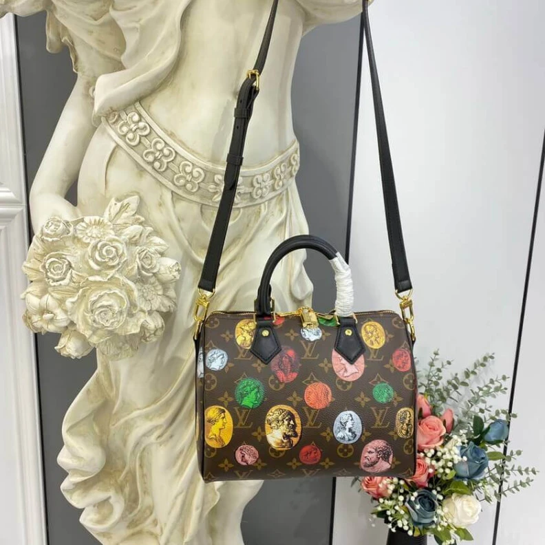 Top lv Microfibe Louis Vuitton Monogram Cameo Printed Speedy Bandouliere 25